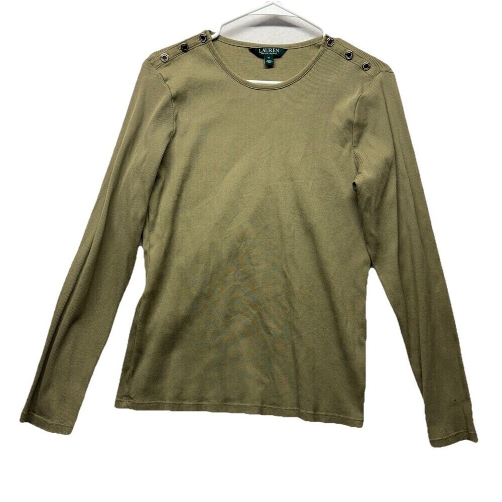 LRL Ralph Lauren Cotton Long Sleeve Women's Green Ribbed Knit XL Button Preppy